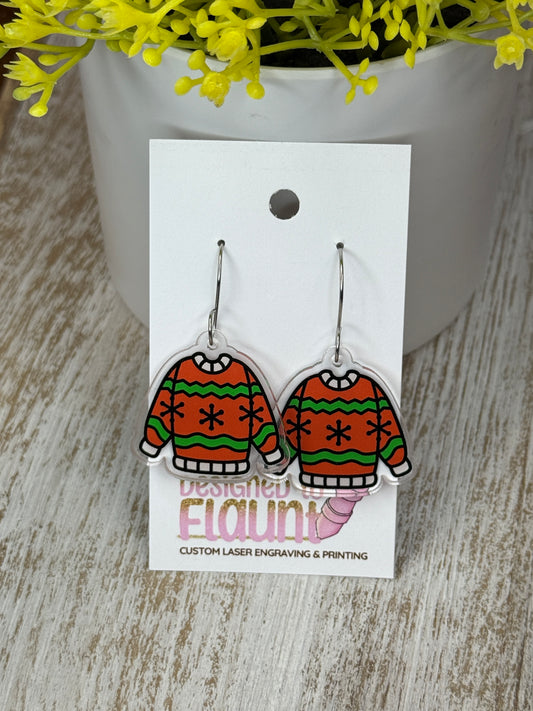 UV Printed Christmas Sweater Acrylic Dangle Earrings