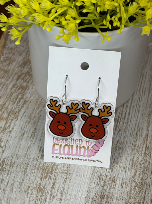 UV Printed Jingle Deer Acrylic Dangle Earrings