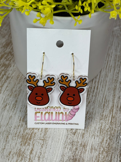 UV Printed Jingle Deer Acrylic Dangle Earrings