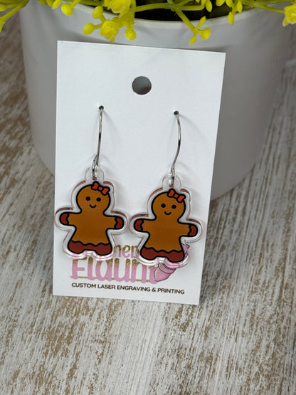 UV Printed Gingerbread Duo Acrylic Dangle Earrings