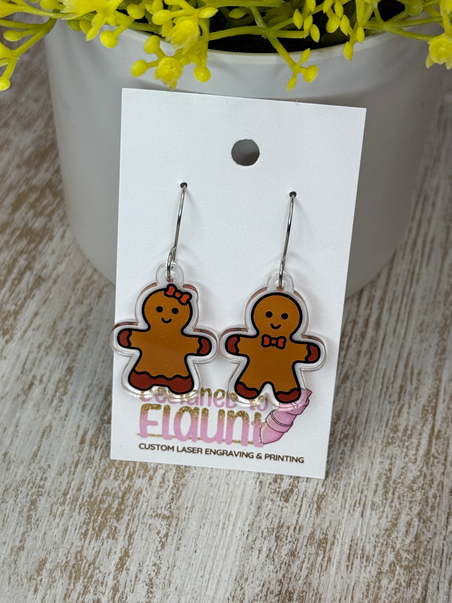 UV Printed Gingerbread Duo Acrylic Dangle Earrings