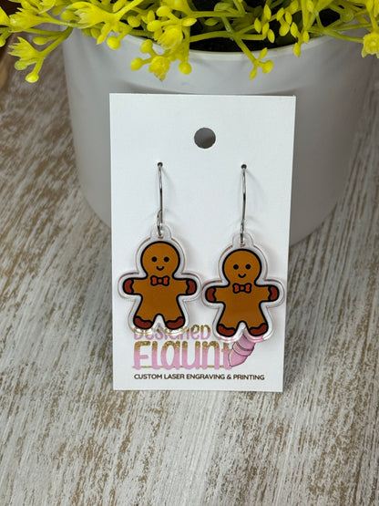 UV Printed Gingerbread Duo Acrylic Dangle Earrings