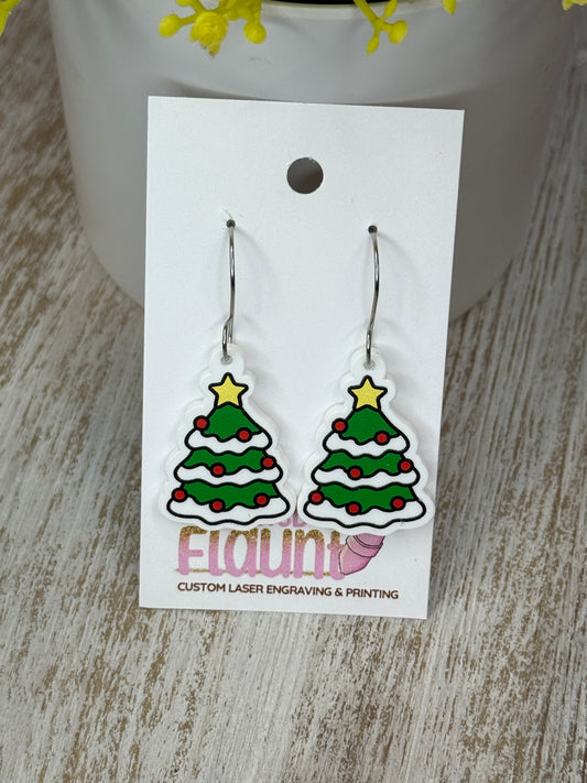 UV Printed Holiday Tree Acrylic Dangle Earrings