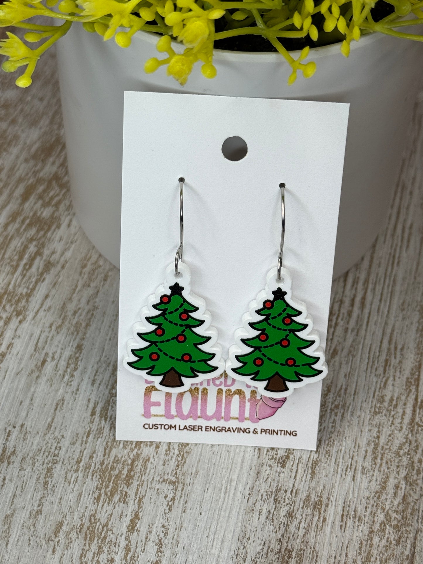UV Printed Evergreen Joy Acrylic Dangle Earrings
