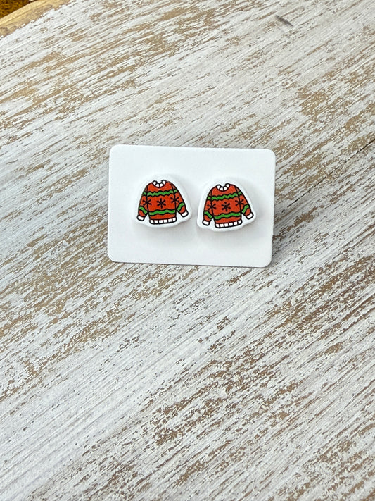 UV Printed Cozy Knit Acrylic Stud Earrings