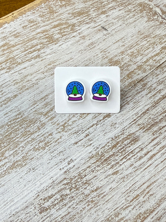 UV Printed Holiday Snow Globe Acrylic Stud Earrings