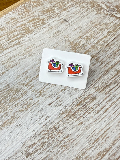 UV Printed Sleigh Ride Acrylic Stud Earrings