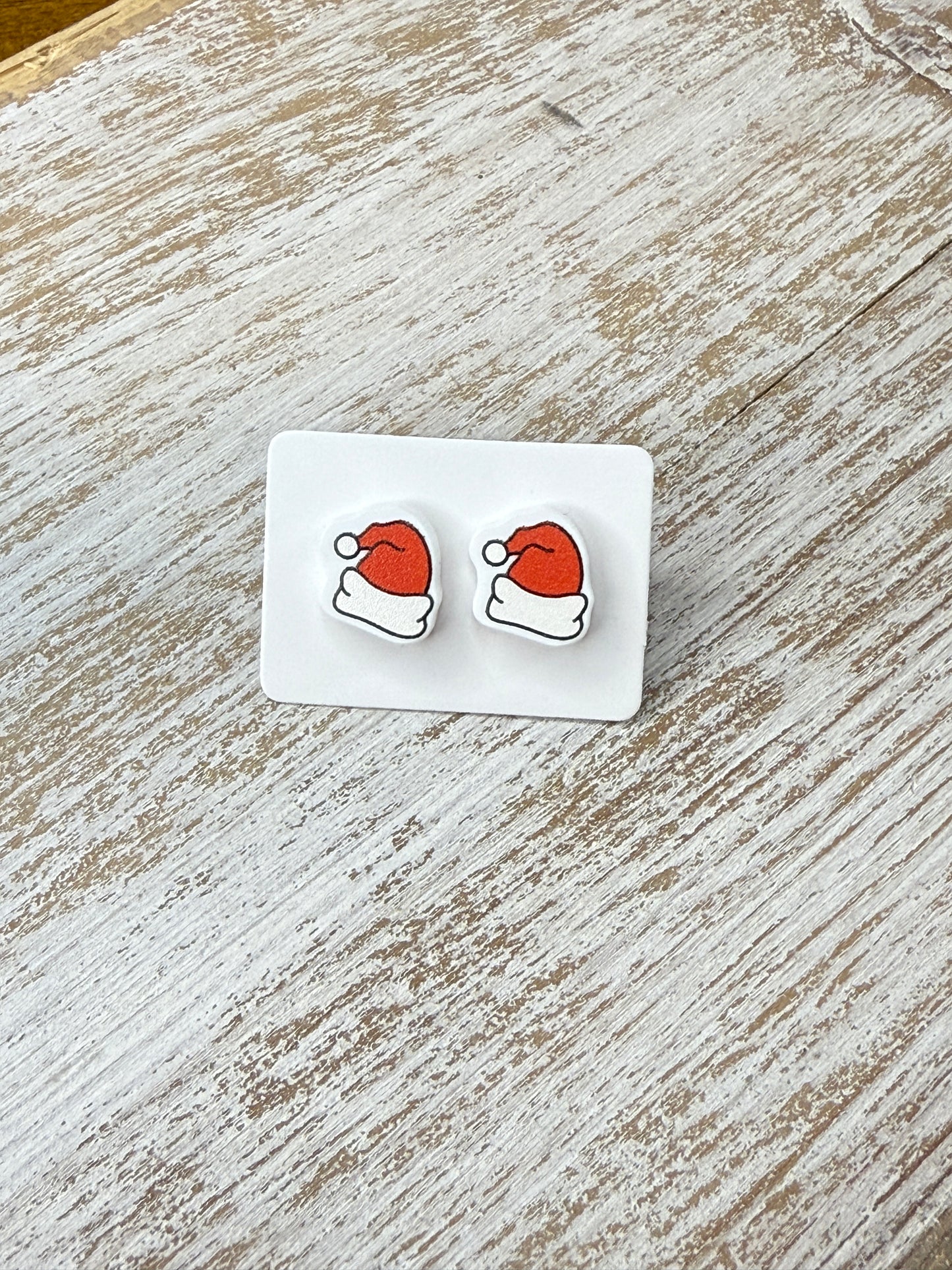 UV Printed Santa Topper Acrylic Stud Earrings