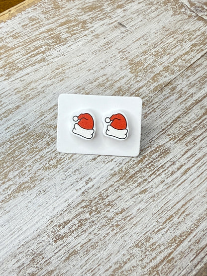 UV Printed Santa Topper Acrylic Stud Earrings