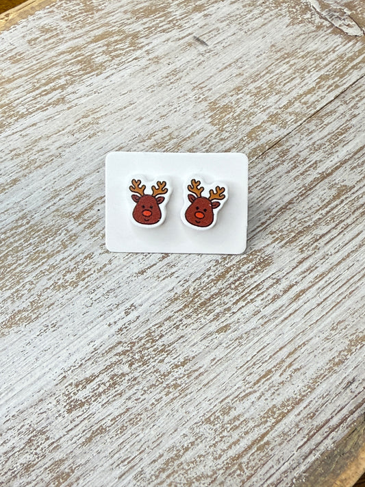 UV Printed Jingle Deer Acrylic Stud Earrings