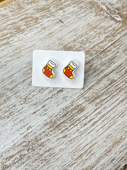UV Printed Holiday Stocking Acrylic Stud Earrings