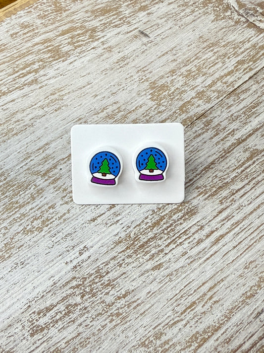 UV Printed Winter Globe Acrylic Stud Earrings