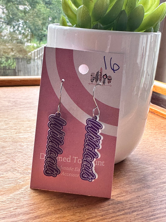 Wildcats Cursive Acrylic Dangle Earrings
