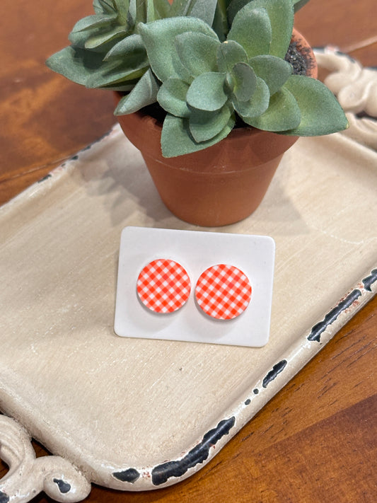 Sublimated Orange Plaid Acrylic Stud Earrings