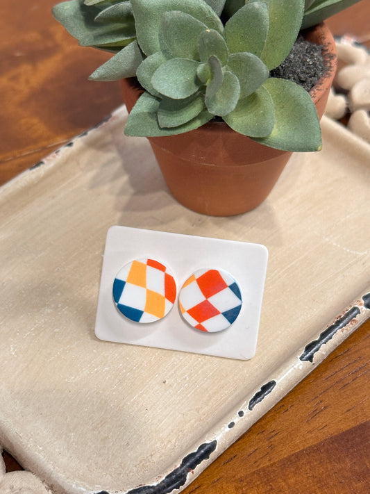 Sublimation Retro Checkered Acrylic Stud Earrings