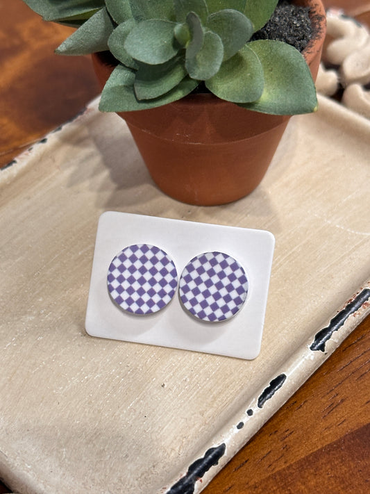 Sublimation Purple Checkered Acrylic Stud Earrings