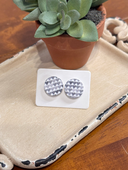 Sublimation Fading Grey Hearts Acrylic Stud Earrings