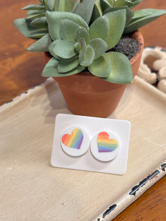 Sublimation Rainbow Hearts Acrylic Stud Earrings