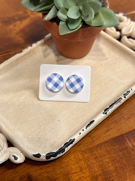 Sublimation Blue Plaid Acrylic Stud Earrings