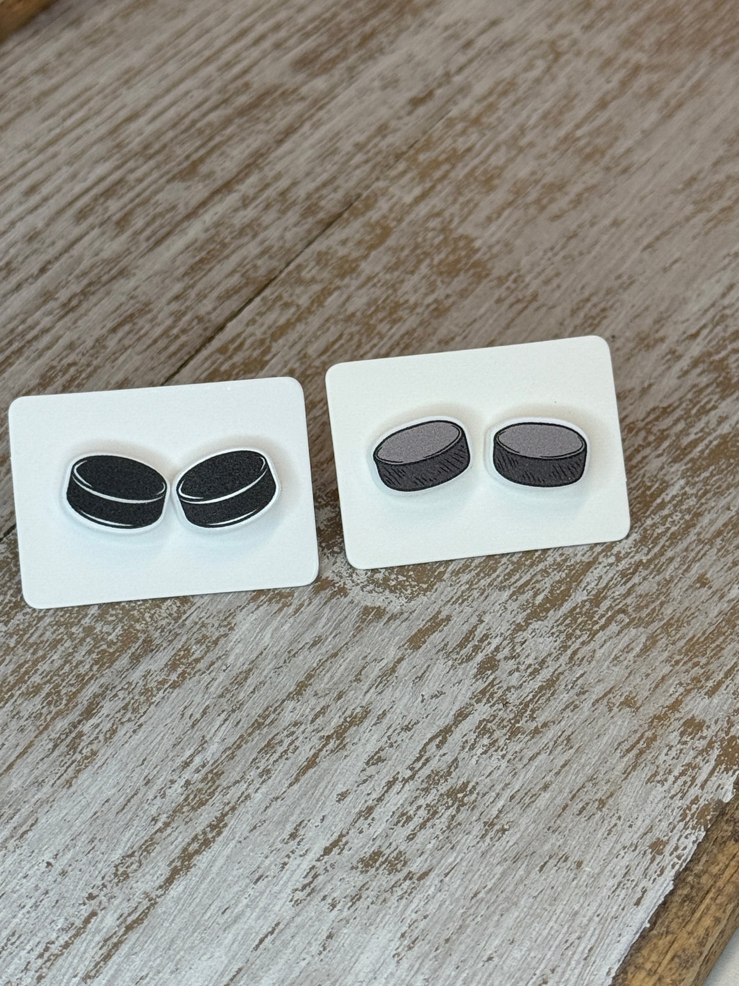 UV Printed Power Play Puck Stud Earrings