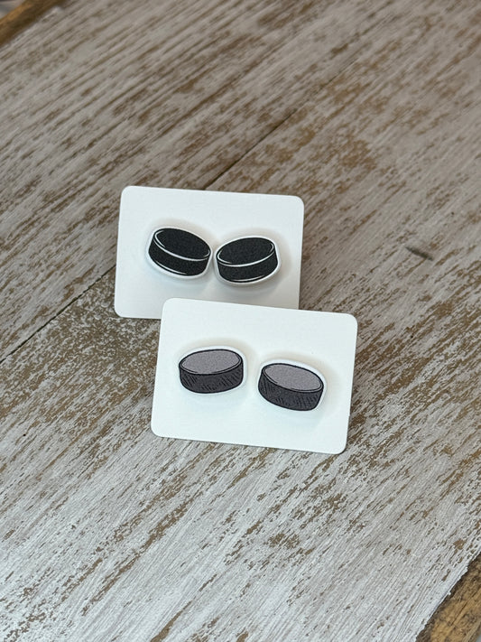 UV Printed Power Play Puck Stud Earrings