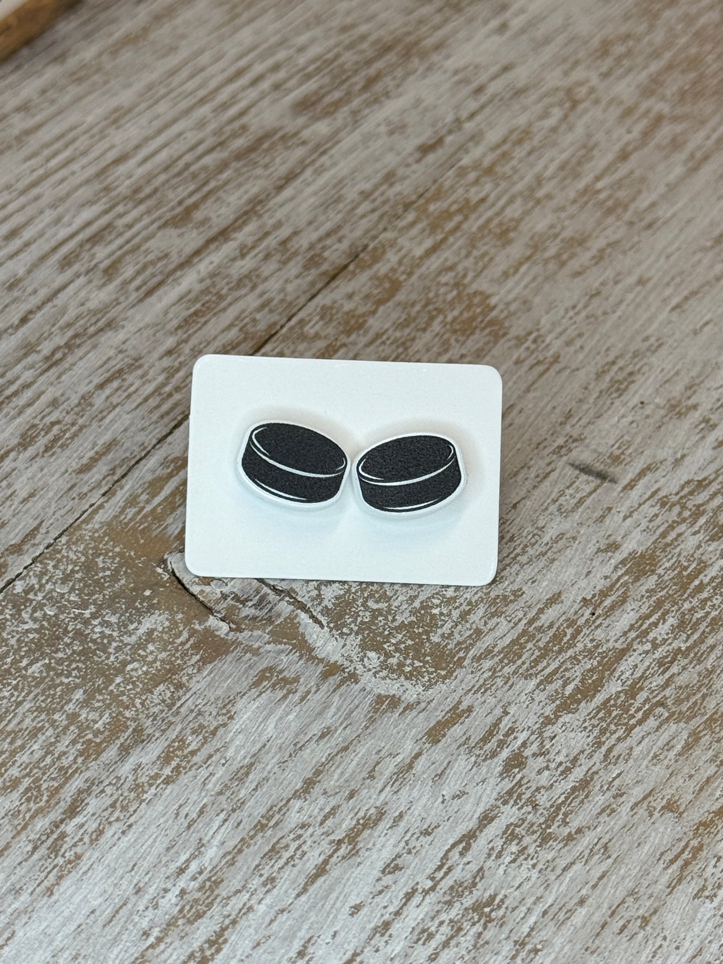UV Printed Power Play Puck Stud Earrings