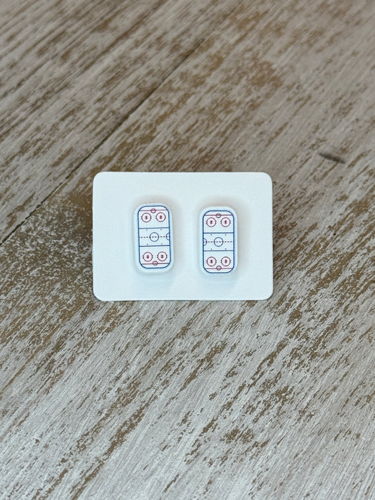 UV Printed Hockey Rink Stud Earrings