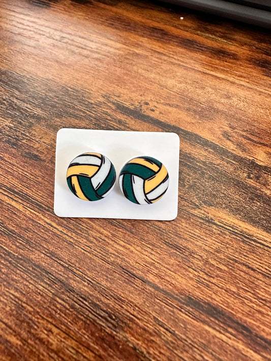 Sublimated Gold and Green Volleyball Acrylic Stud Earrings