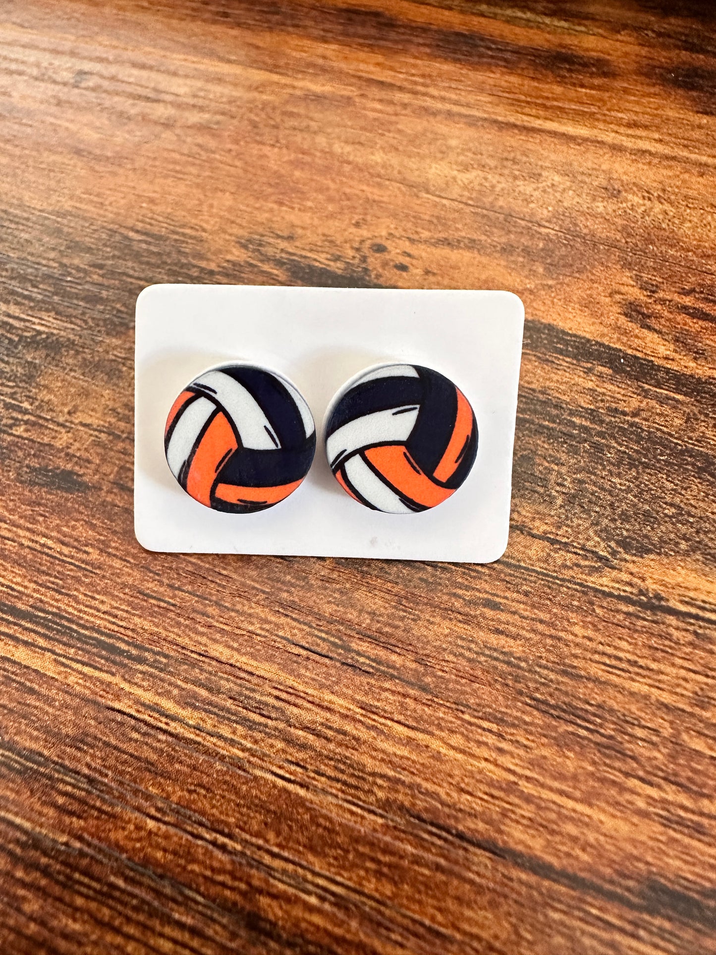 Sublimated Orange and Black Volleyball Acrylic Stud Earrings
