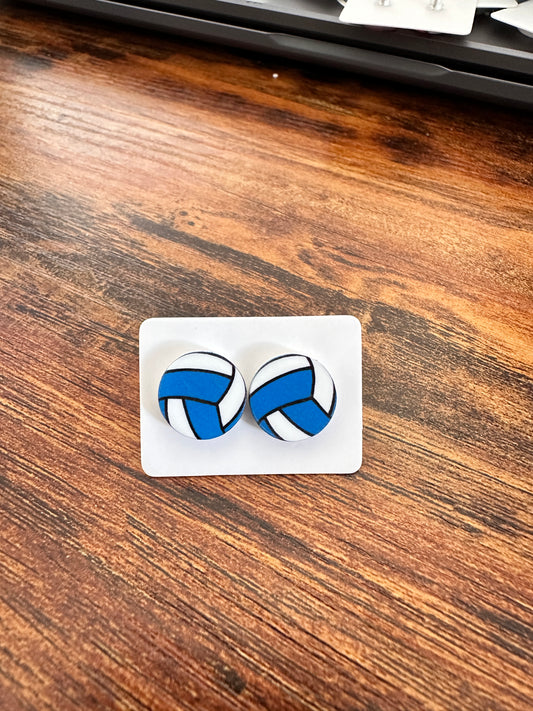 Sublimated Light Blue and White Volleyball Acrylic Stud Earrings
