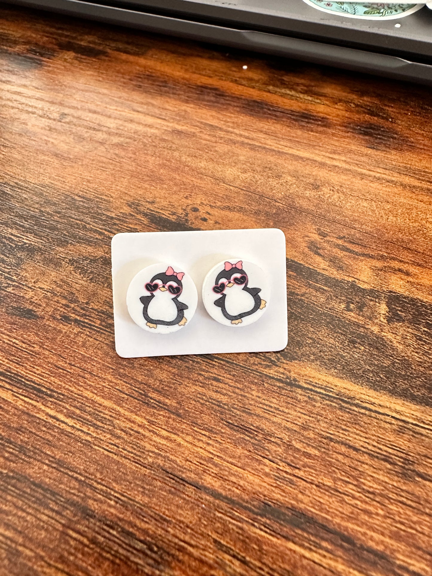 Sublimated Cute Penguin Acrylic Stud Earrings