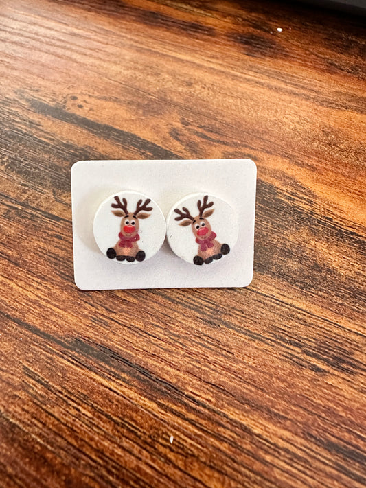 Sublimated Reindeer Acrylic Stud Earrings