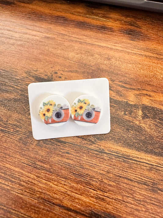 Sublimated Floral Camera Acrylic Stud Earrings