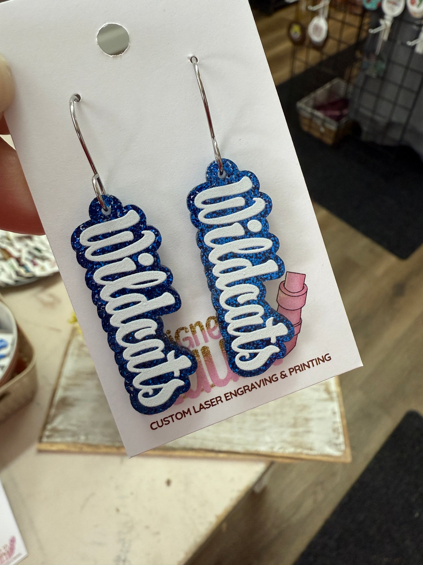 UV Printed Cursive Wildcats Dangle Earrings