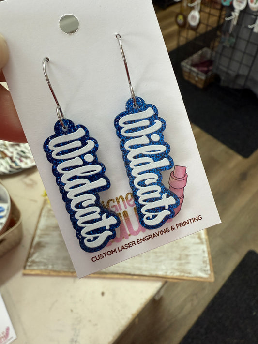 UV Printed Cursive Wildcats Dangle Earrings