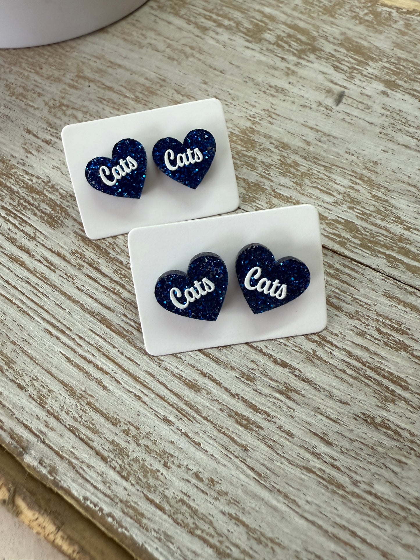 UV Printed Cats Glitter Heart Stud Earrings