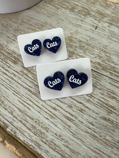 UV Printed Cats Glitter Heart Stud Earrings