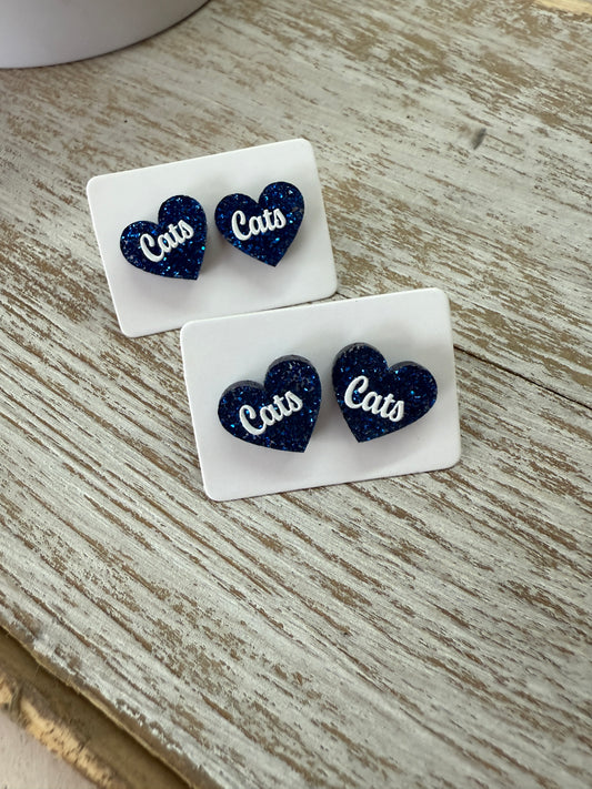 UV Printed Cats Glitter Heart Stud Earrings