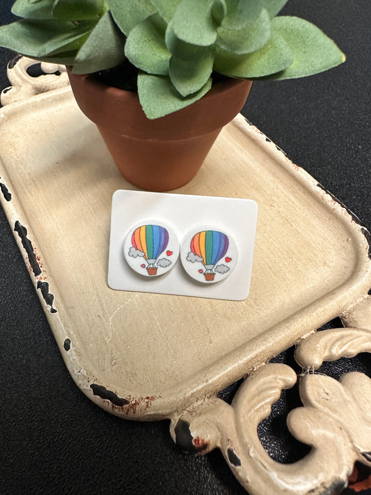 Sublimated Hot Air Balloon Acrylic Stud Earrings
