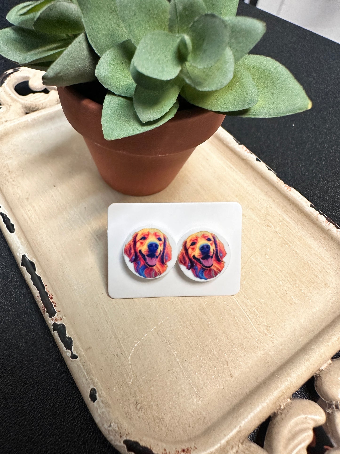 Sublimated Golden Retriever Art Acrylic Stud Earrings