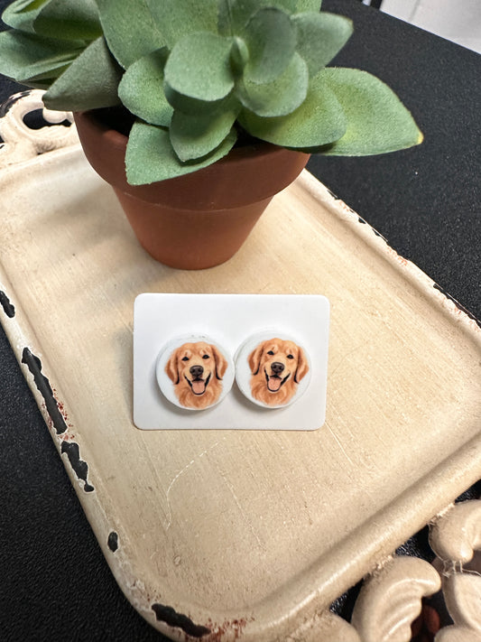 Sublimated Golden Retriever Acrylic Stud Earrings