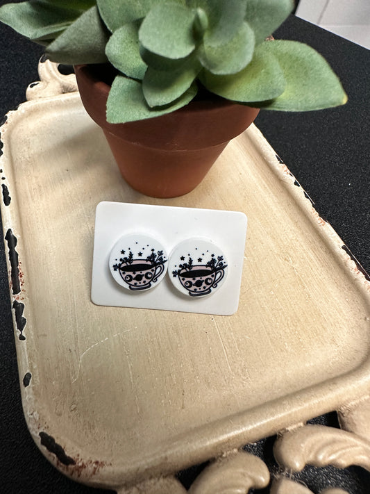 Sublimated Whimsical Tea Acrylic Stud Earrings