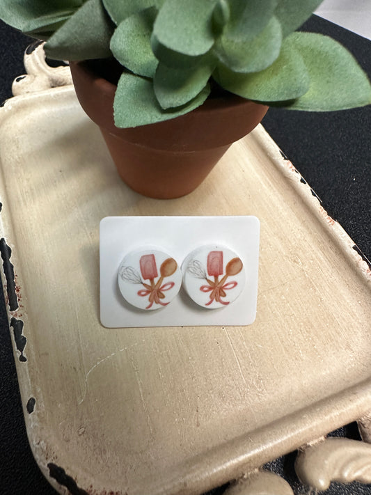 Sublimated Kitchen Utensil Trio Acrylic Stud Earrings