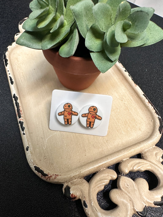Sublimated Hand Stitched Doll Acrylic Stud Earrings