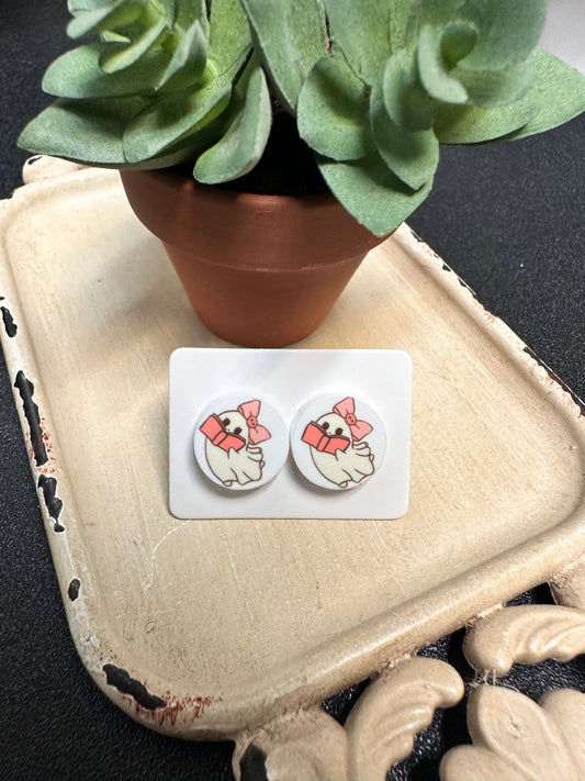 Sublimated Boo With A Book Acrylic Stud Earrings