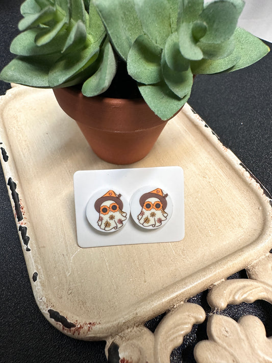 Sublimated Flower Power Ghost Acrylic Stud Earrings