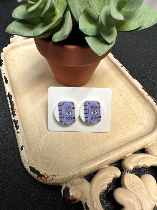 Sublimated Spell Book Acrylic Stud Earrings