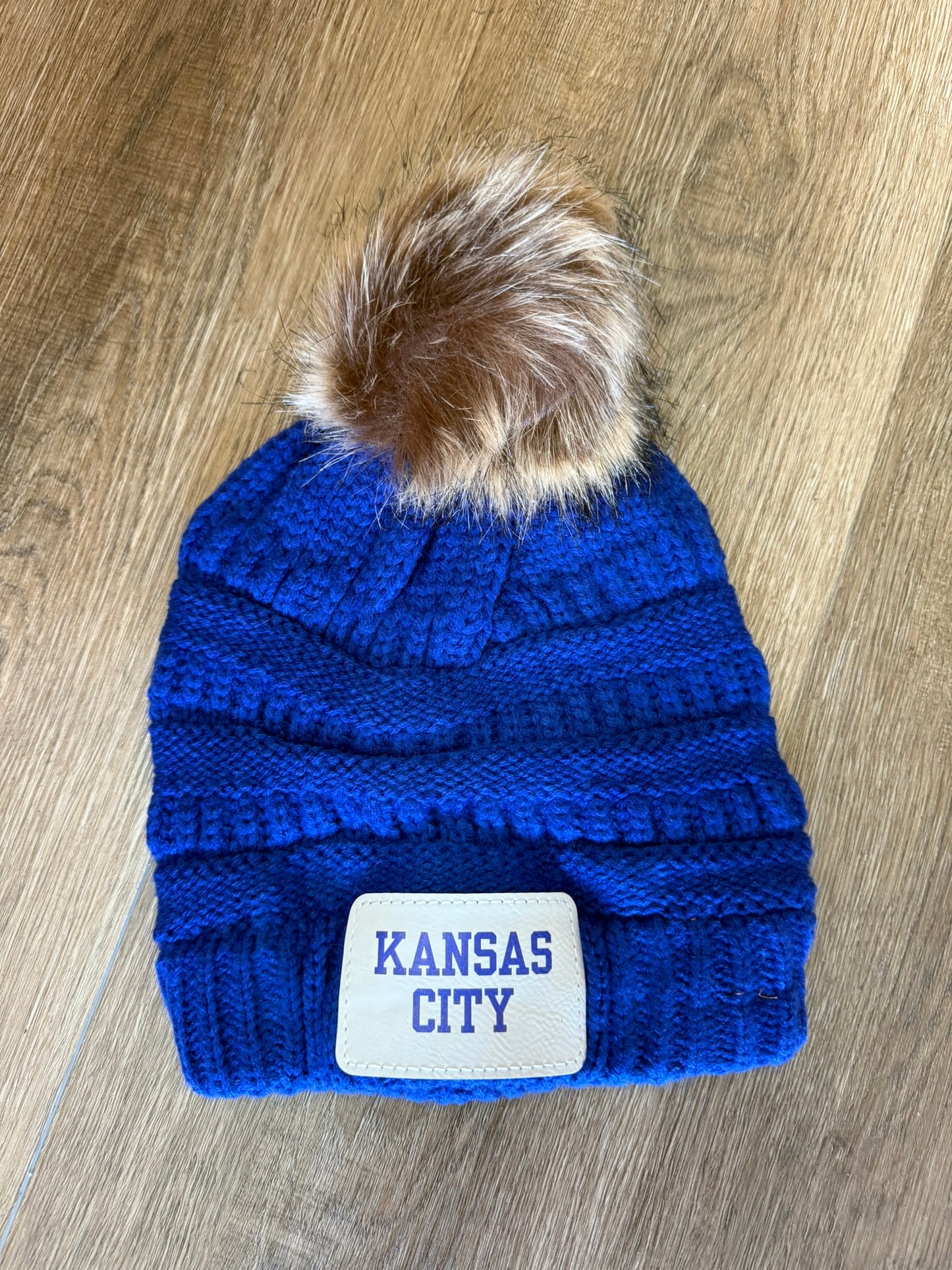 UV Printed Blue Kansas City Knitted Pom Beanie