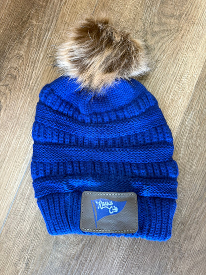 UV Printed Blue KC Pennant Knitted Pom Beanie