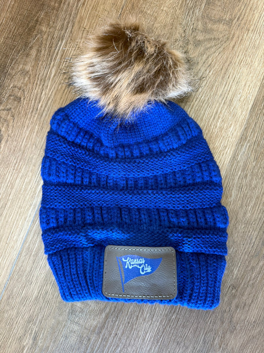 UV Printed Blue KC Pennant Knitted Pom Beanie